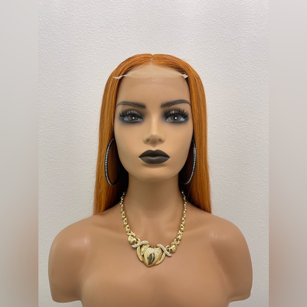 18” 4x4 Lace Closure, Straight Human Hair Wig, Color Similar to Ginger